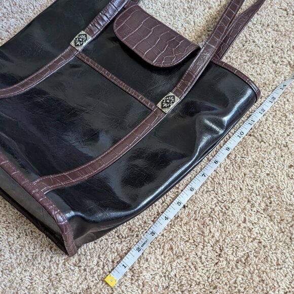 VTG Avon Natori Tote Womens Black Brown Croc Grommets Cotton Lined Vegan Leather - Picture 10 of 10